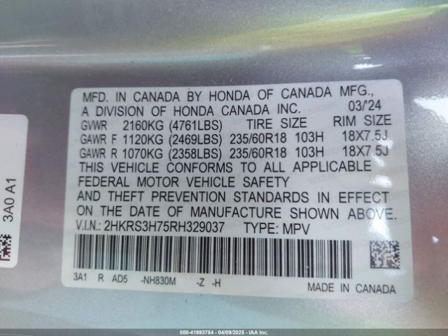 2HKRS3H75RH329037 Honda Cr-v Ex-l 2wd