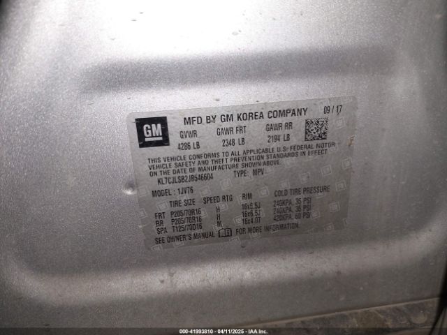 KL7CJLSB2JB546604 Chevrolet Trax Lt