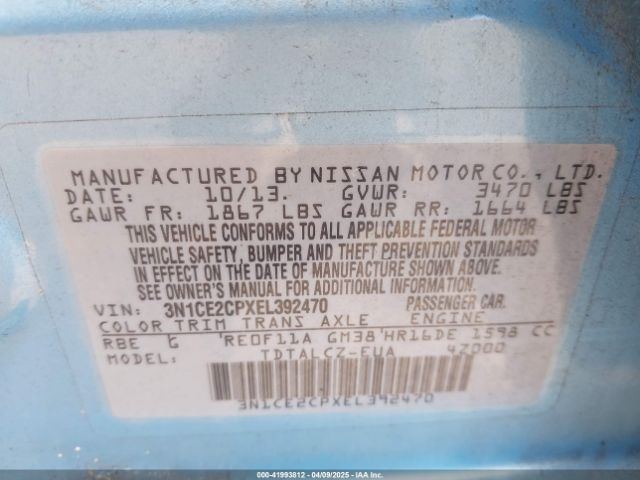 3N1CE2CPXEL392470 Nissan Versa Note S Plus