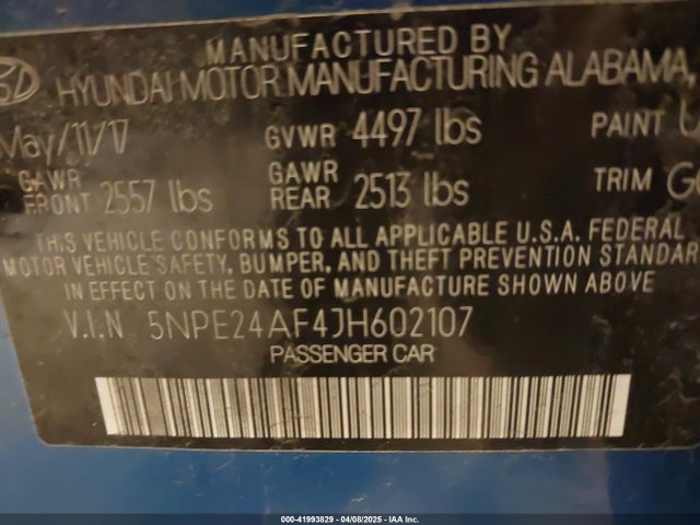 5NPE24AF4JH602107 Hyundai SONATA SE