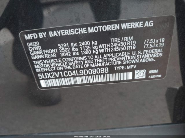 5UX2V1C04L9D08088 BMW X4 Xdrive30i