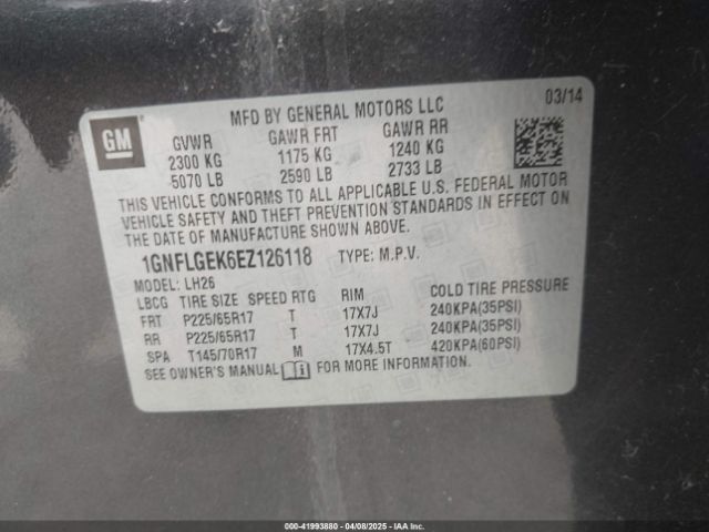 1GNFLGEK6EZ126118 Chevrolet Equinox 2lt