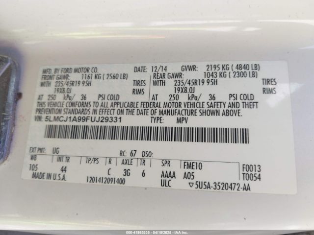 5LMCJ1A99FUJ29331 Lincoln 2015