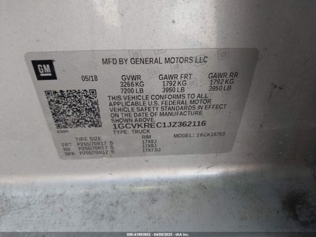 1GCVKREC1JZ362116 Chevrolet Silverado 1500 1lt