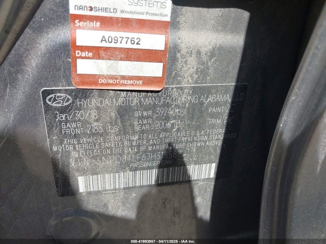 5NPD84LF6JH318582 Hyundai ELANTRA SEL