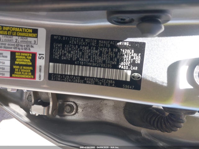 4T1B11HK8KU789295 Toyota CAMRY LE