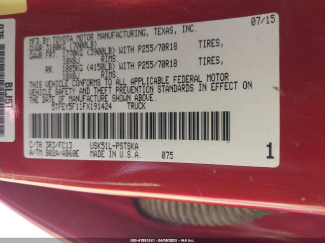 5TFEY5F11FX191424 Toyota Tundra Sr5 5.7l V8