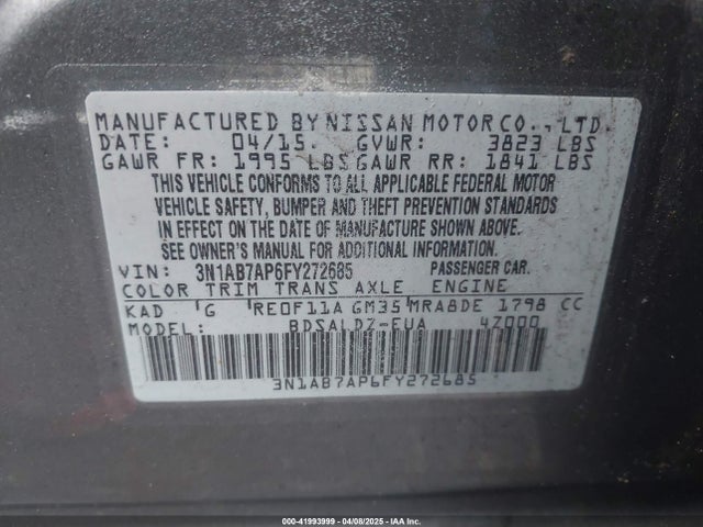 3N1AB7AP6FY272685 Nissan SENTRA SV