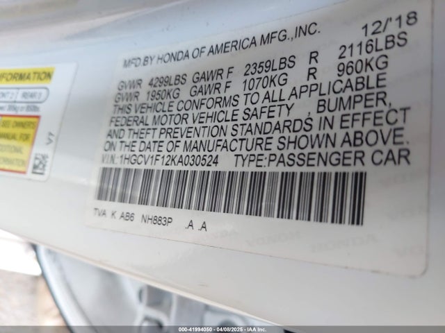 1HGCV1F12KA030524 Honda ACCORD LX