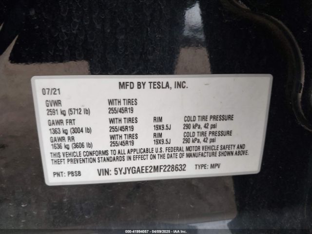 2021 TESLA MODEL Y 5YJYGAEE2MF228632 Photo 8