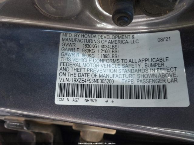 19XZE4F93NE005200 Honda Insight Touring