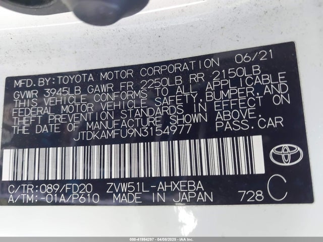 JTDKAMFU9N3154977 Toyota Prius Le