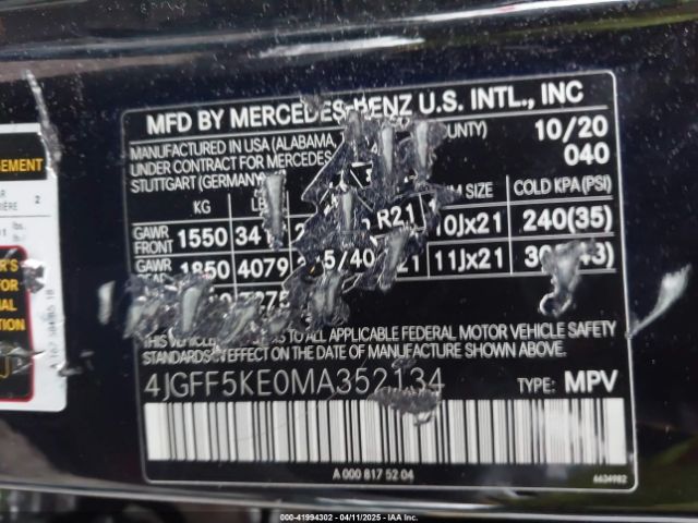 4JGFF5KE0MA352134 Mercedes-Benz Gls 450 4matic