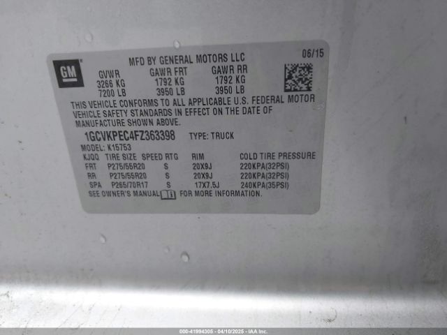 1GCVKPEC4FZ363398 Chevrolet Silverado 1500 Ls