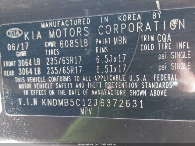KNDMB5C12J6372631 KIA SEDONA LX
