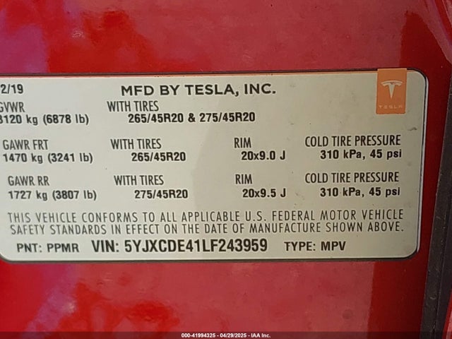 2020 TESLA MODEL X 5YJXCDE41LF243959 Photo 8