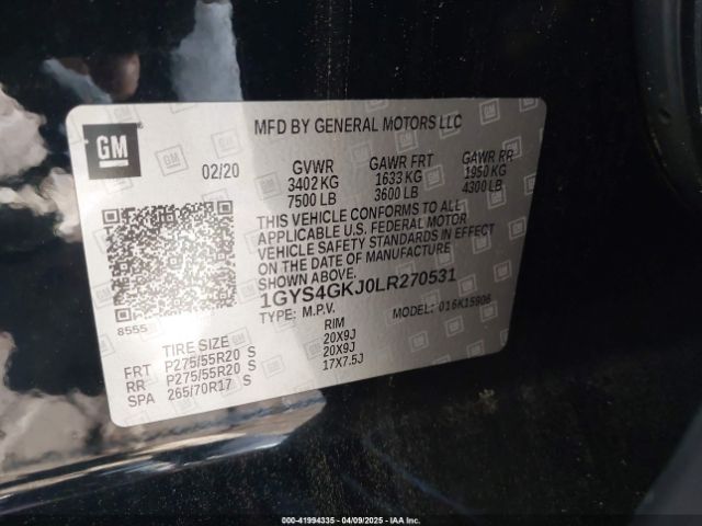 1GYS4GKJ0LR270531 Cadillac Escalade Esv 4wd