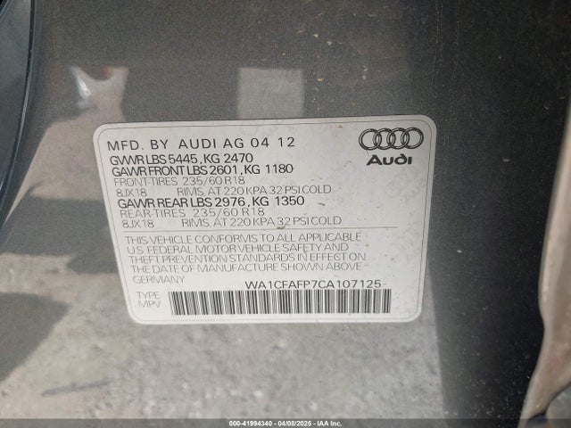 2012 AUDI Q5 WA1CFAFP7CA107125 Photo 8