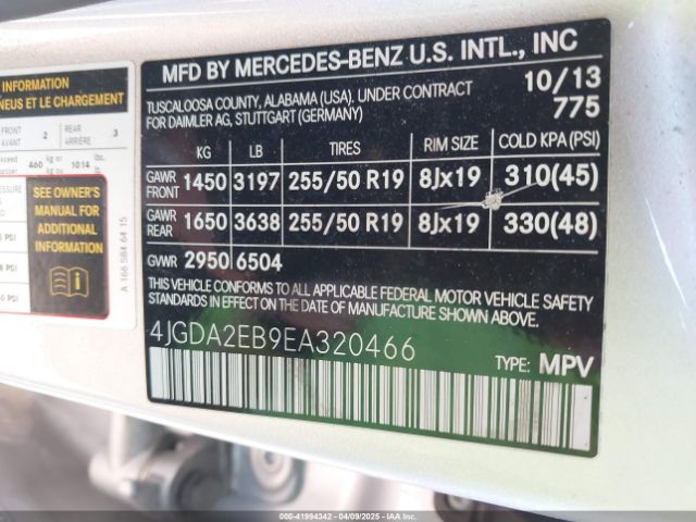 4JGDA2EB9EA320466 Mercedes-Benz Ml 350 Bluetec 4matic