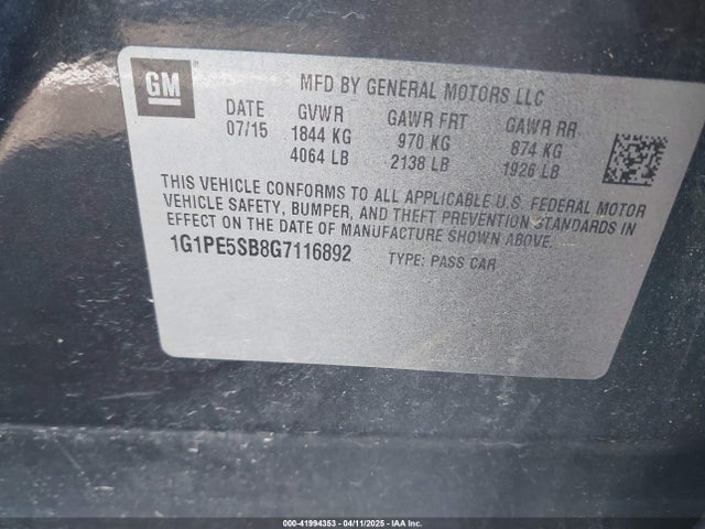 1G1PE5SB8G7116892 Chevrolet Cruze Limited 1lt Auto