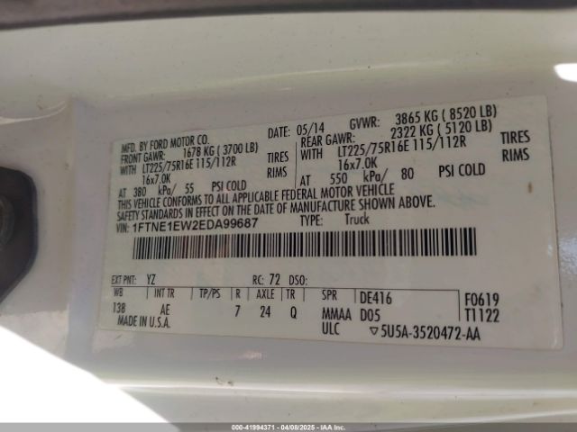 1FTNE1EW2EDA99687 Ford E-150 Commercial