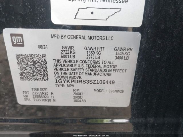 1GYKPDRS3SZ106449 Cadillac Xt6 Awd Premium Luxury