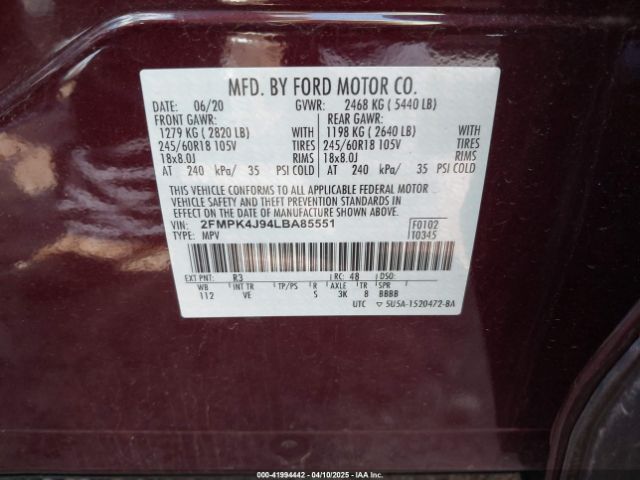 2020 FORD EDGE 2FMPK4J94LBA85551 Photo 8