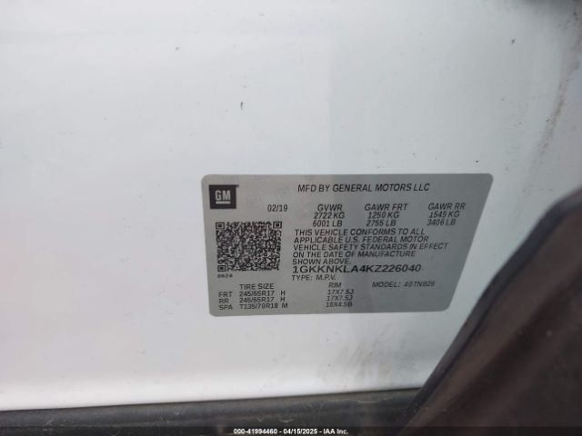 1GKKNKLA4KZ226040 GMC Acadia Sle-1