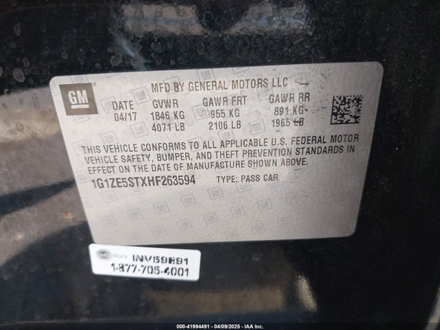 1G1ZE5STXHF263594 Chevrolet MALIBU 1LT