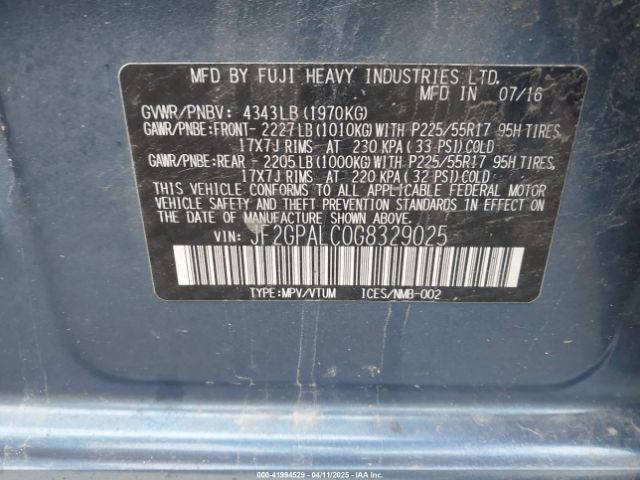 JF2GPALC0G8329025 Subaru Crosstrek 2.0i Limited