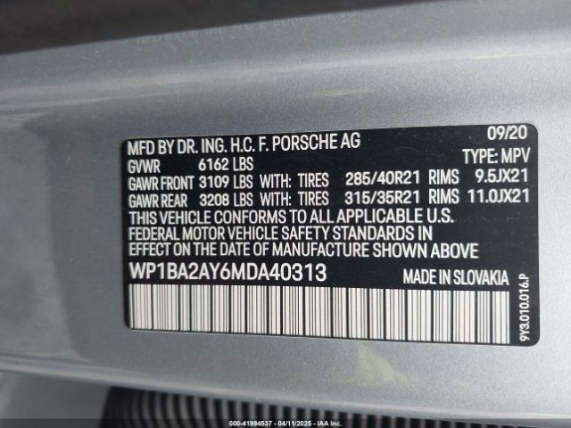 WP1BA2AY6MDA40313 Porsche Cayenne Coupe