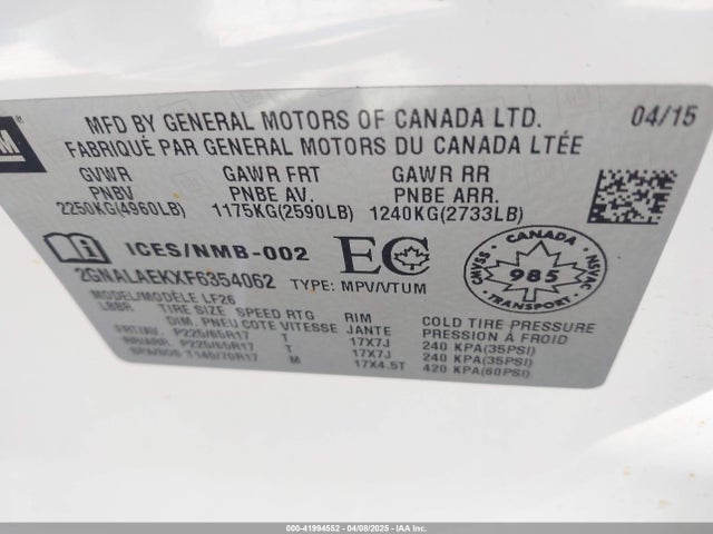 2GNALAEKXF6354062 Chevrolet EQUINOX LS