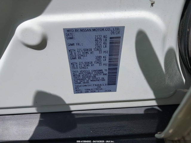 5N1AT2MV3FC766613 Nissan Rogue Sl