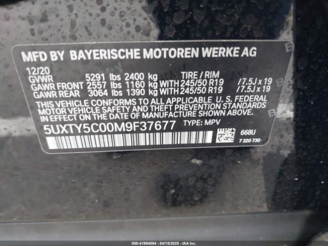 5UXTY5C00M9F37677 BMW X3 Xdrive30i