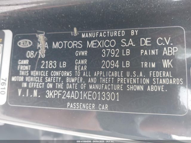 3KPF24AD1KE013301 KIA Forte Lxs