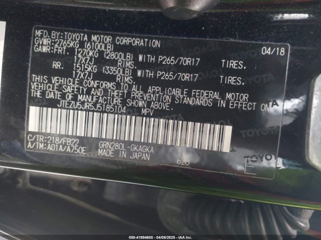 JTEZU5JR5J5185104 Toyota 4RUNNER SR5
