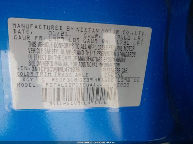3N1CP5CV9ML471976 Nissan Kicks Sv Xtronic Cvt
