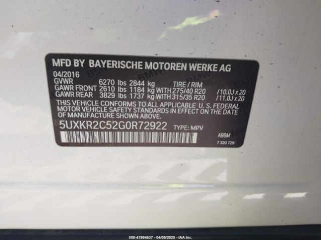 5UXKR2C52G0R72922 BMW X5 Sdrive35i