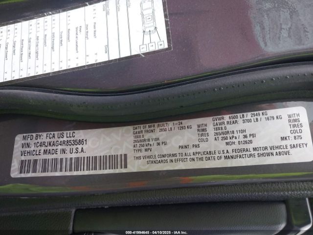 1C4RJKAG4R8535861 Jeep Grand Cherokee L Altitude 4x4