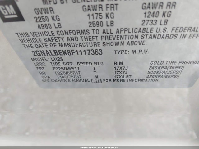 2GNALBEK8F1117363 Chevrolet EQUINOX 1LT
