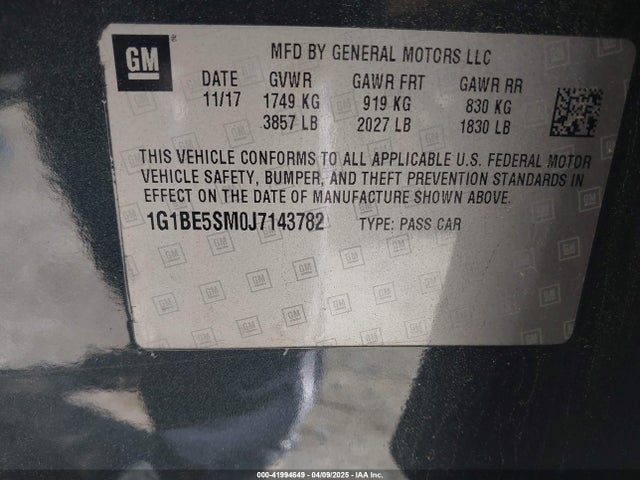 1G1BE5SM0J7143782 Chevrolet Cruze Lt Auto