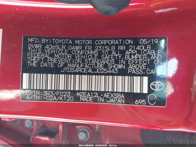JTDS4RCE4LJ025443 Toyota COROLLA SE
