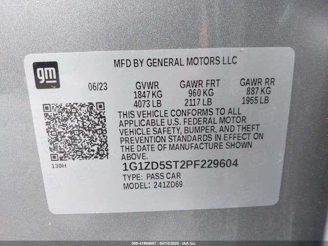 1G1ZD5ST2PF229604 Chevrolet Malibu Fwd 1lt