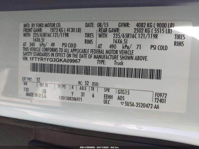 1FTYR1YG3GKA09967 Ford Transit-250