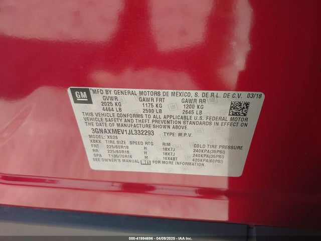 3GNAXMEV1JL332293 Chevrolet Equinox Premier