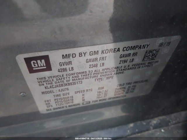 KL4CJASB3KB935173 Buick Encore Fwd Preferred