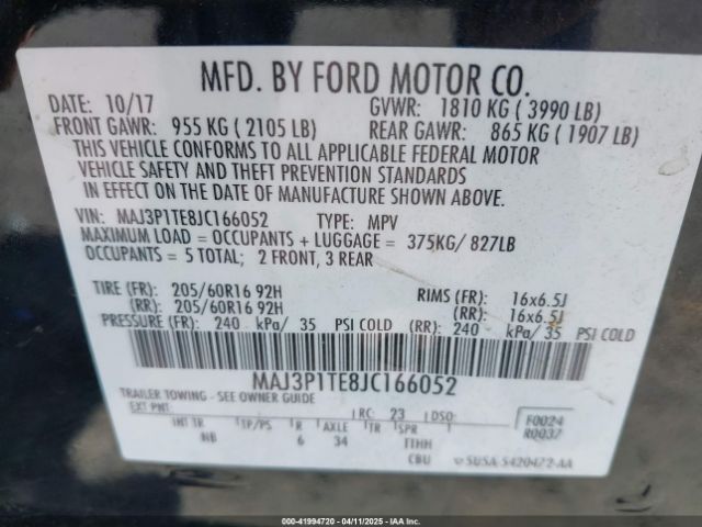 MAJ3P1TE8JC166052 Ford Ecosport Se