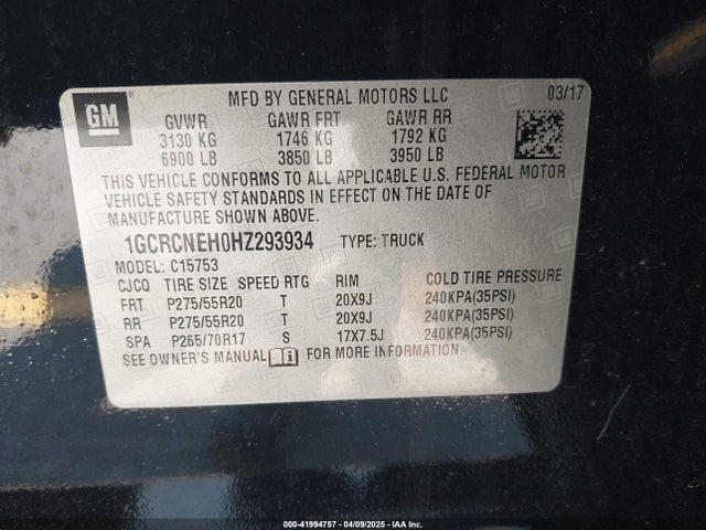 1GCRCNEH0HZ293934 Chevrolet Silverado 1500 Wt
