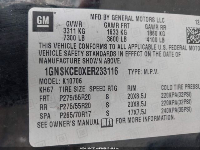 1GNSKCE0XER233116 Chevrolet Tahoe Ltz