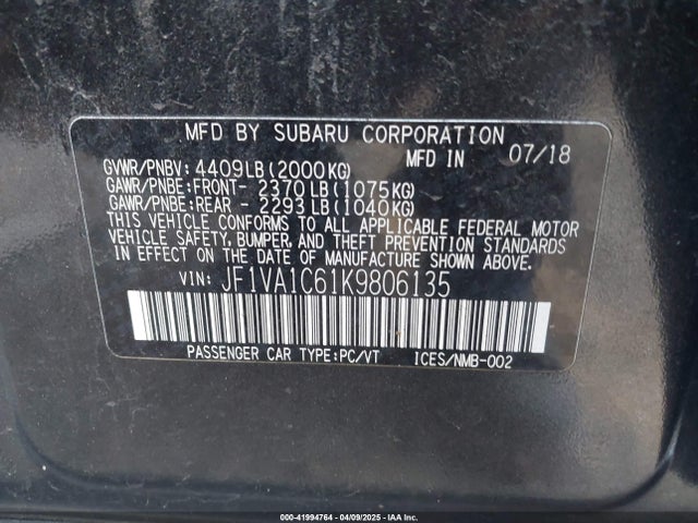 JF1VA1C61K9806135 Subaru Wrx Premium